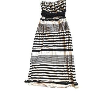 Nymphe Strapless‎ Maxi Dress Small Black White Striped Empire Waist Tube Top USA